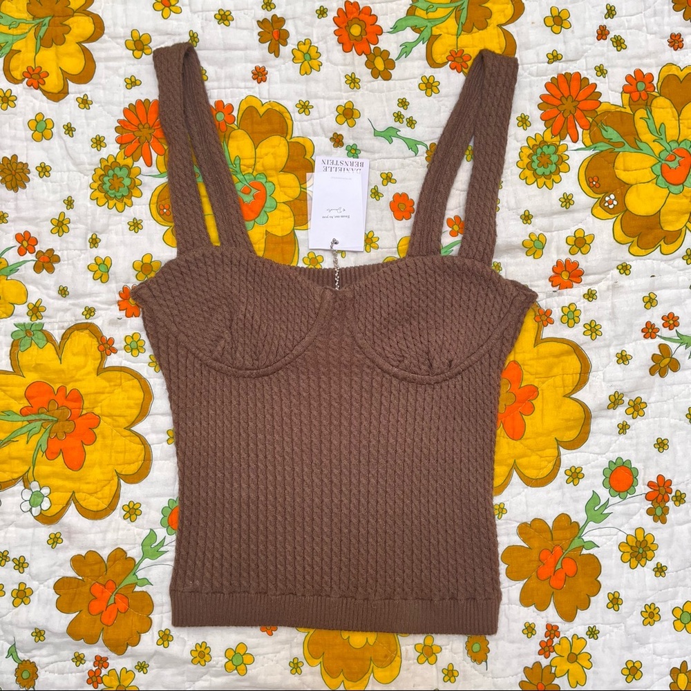 We Wore What cable knit brown corset tank top